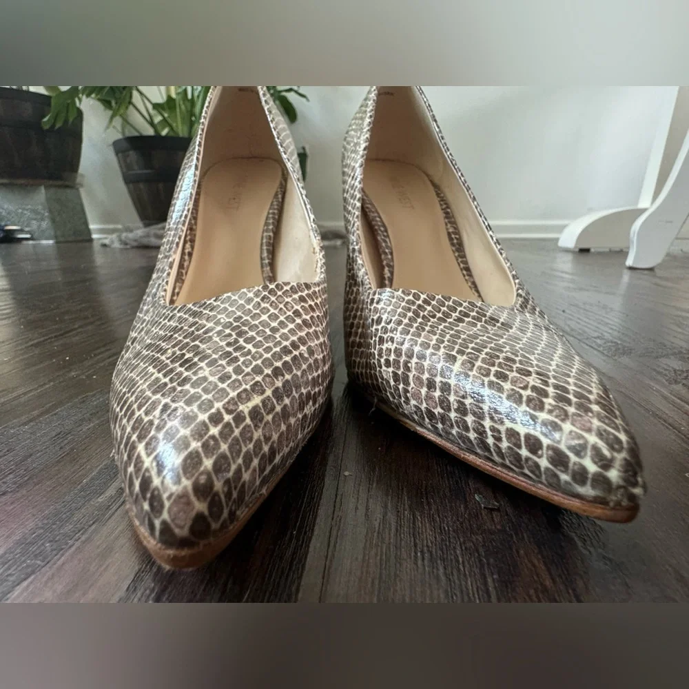 Nine West Womens High Heels Pumps Shoes Brown Career Animal Snakeskin Print
